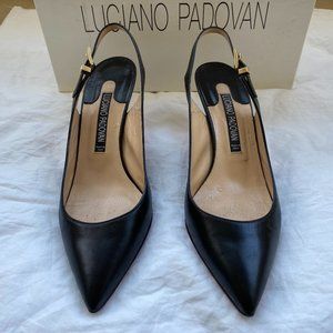 Luciano Padovan Italian Black Slingback Heels